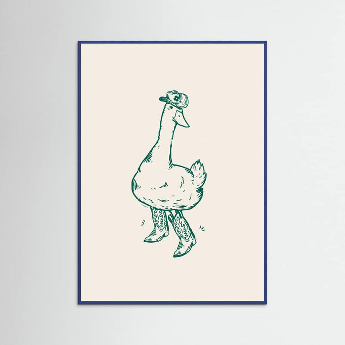 Blue Wood Duck wearing Western Boots in green Poster