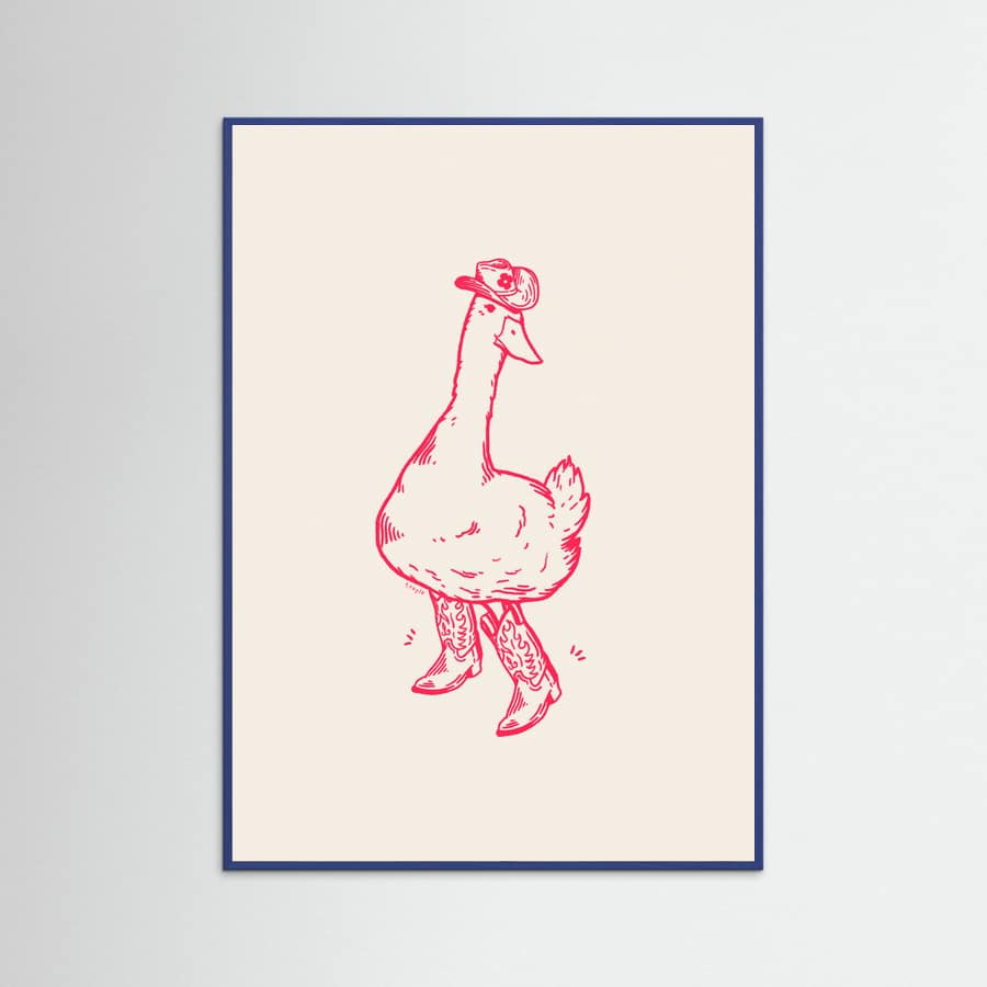 Blue Wood Duck wearing Western Boots in pink Poster