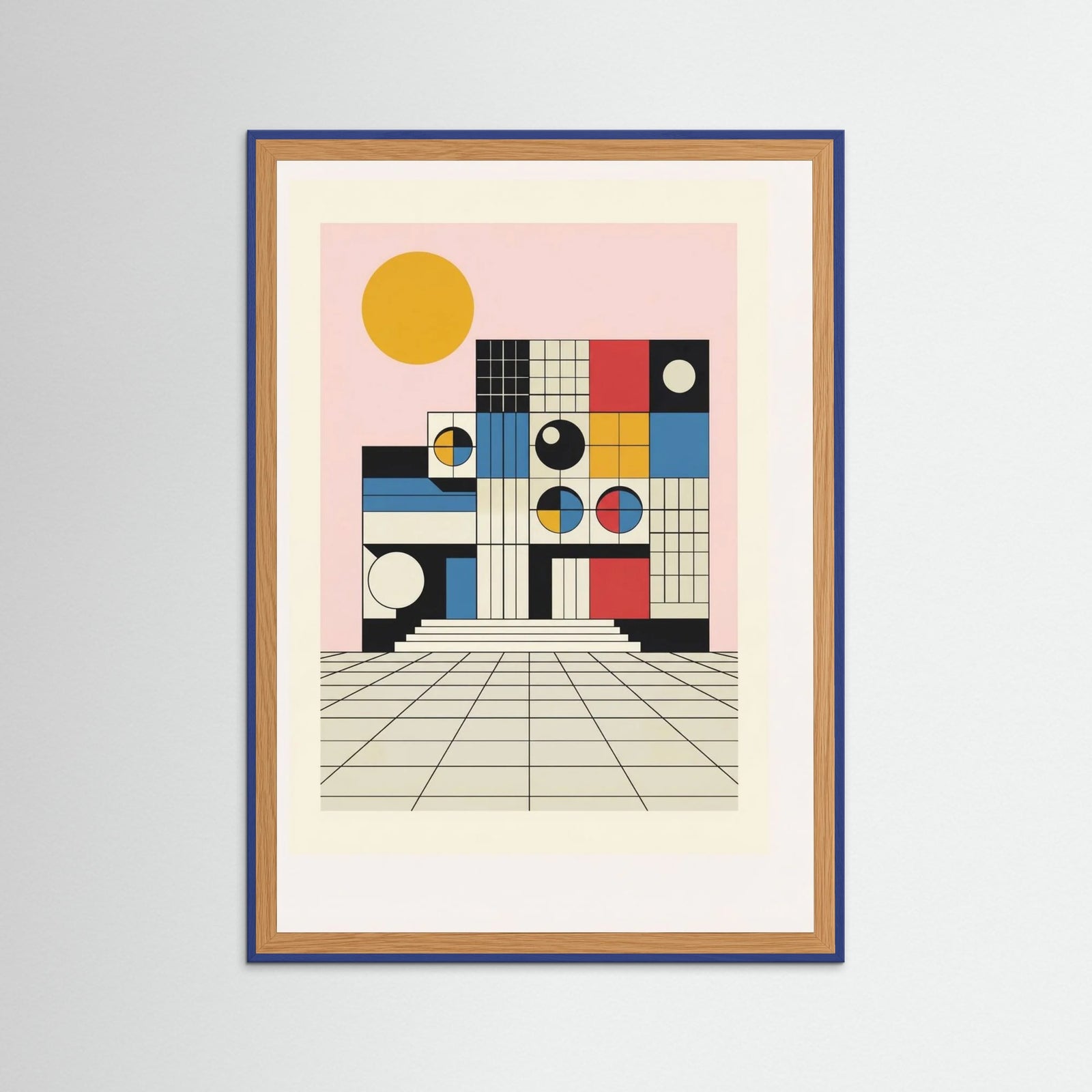 Blue Wood Geometric Ascent Beige