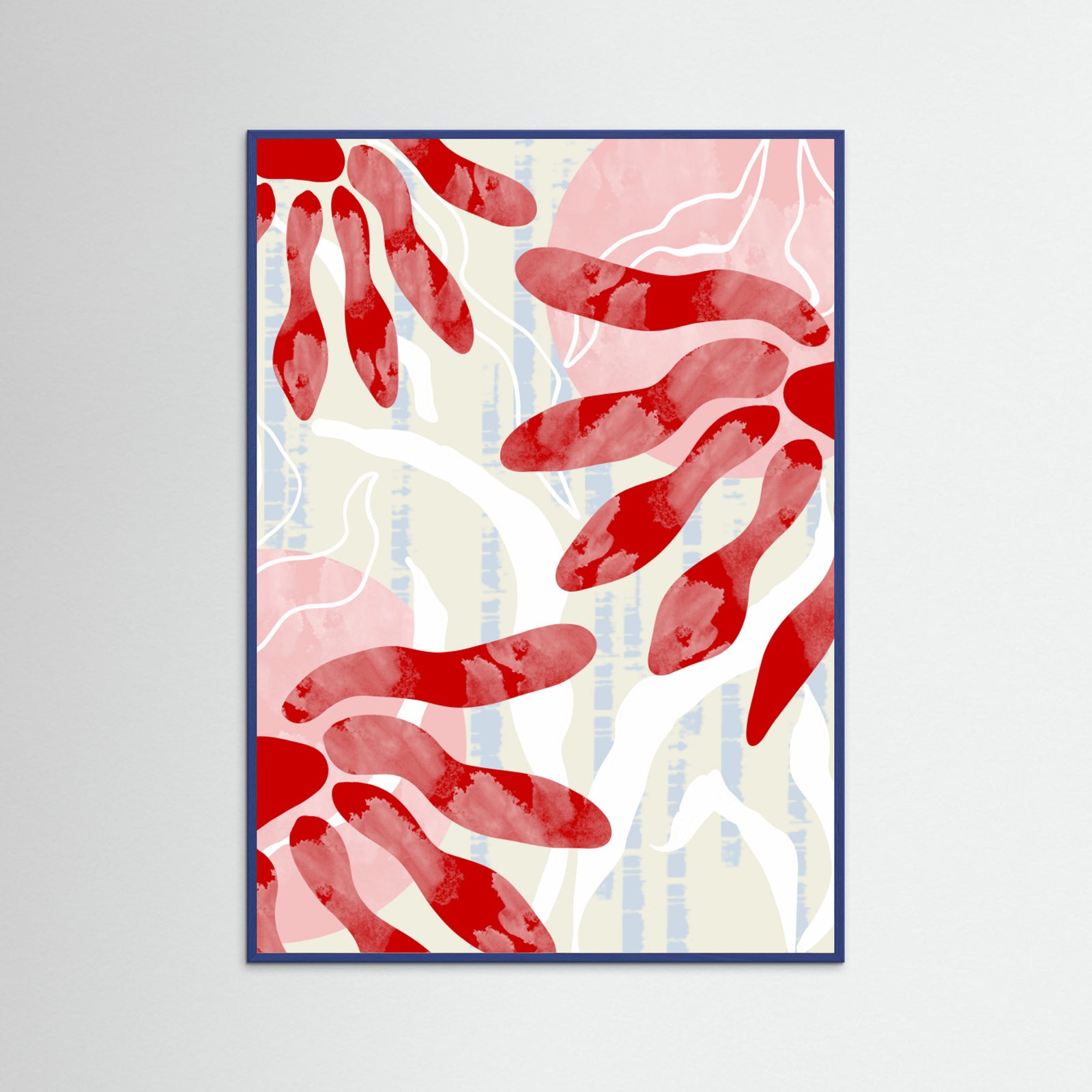 Blue Wood Graphic Florals Boho Poster