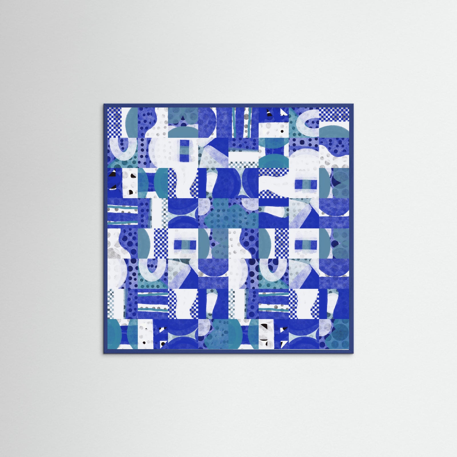 Blue Wood Mid Century Grid Pattern Five Poster