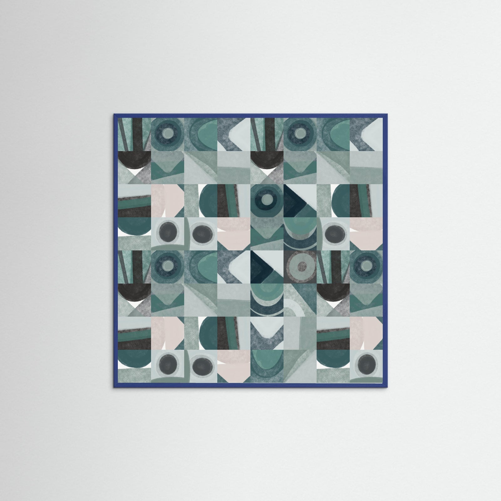 Blue Wood Mid Century Grid Pattern Four Poster