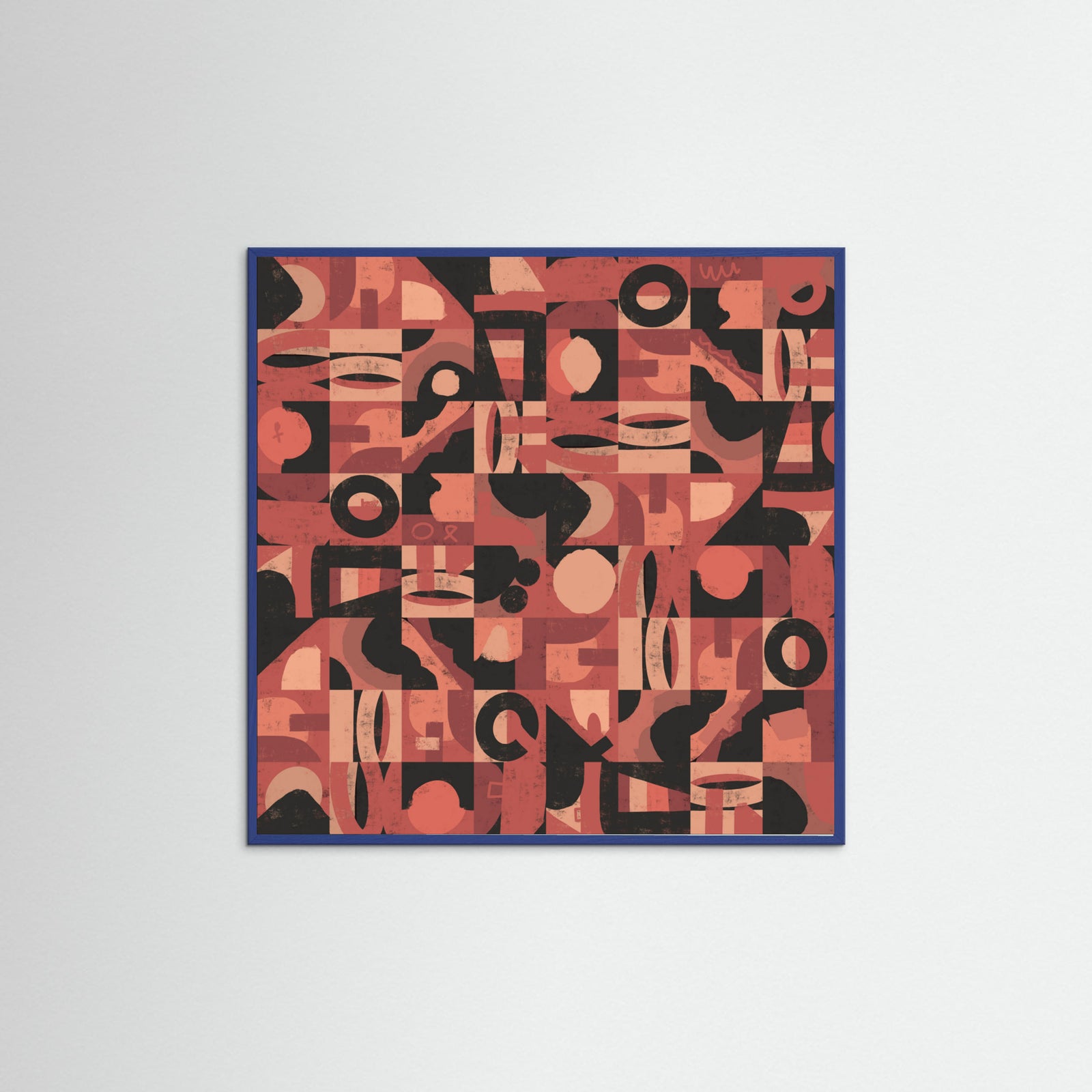 Blue Wood Mid Century Grid Pattern Nine Poster