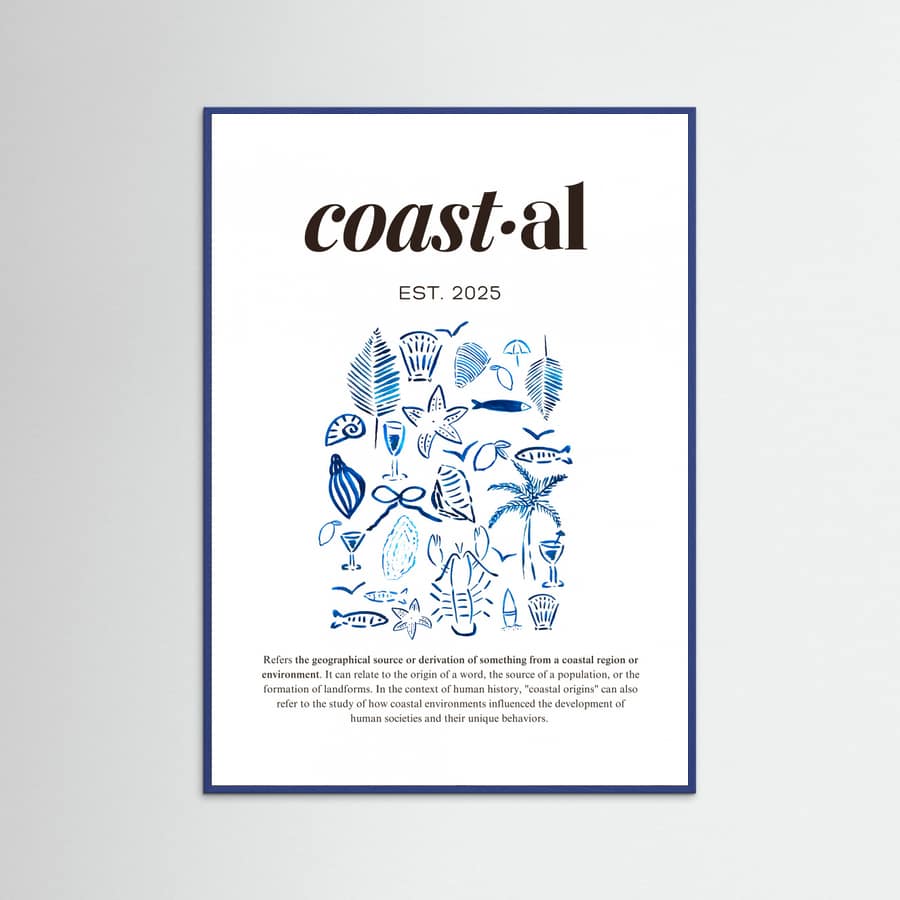 Póster Minimalist Blue Coastal Poster | Aesthetic Tropical and Marine Illustrations – póster e impresión artística