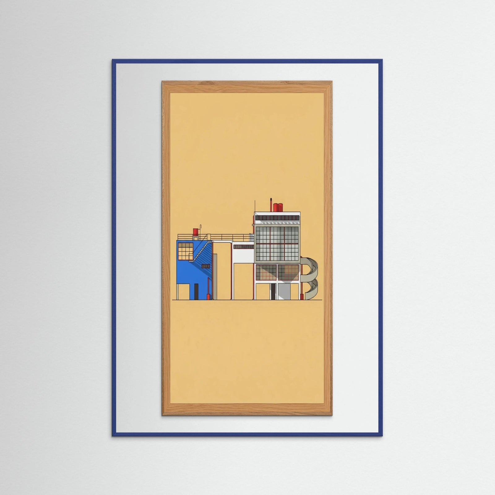 Blue Wood Modernist Blueprint Study