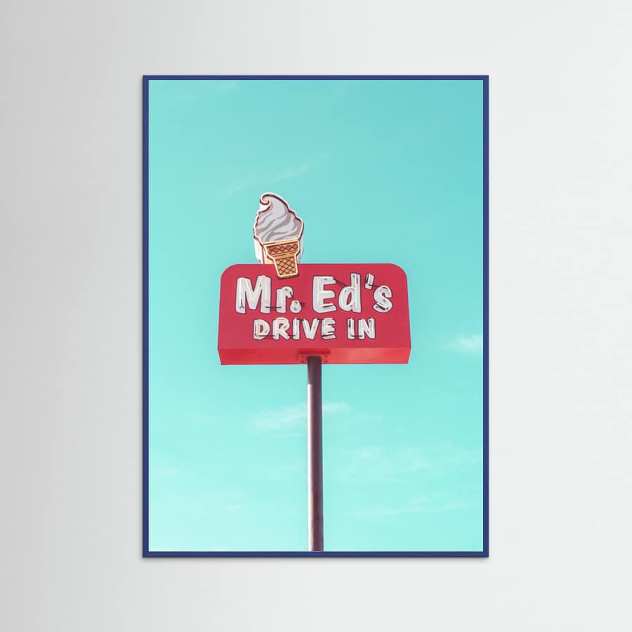 Blue Wood Mr. Ed's Drive In Vintage Sign in Urbana, Missouri, USA Poster