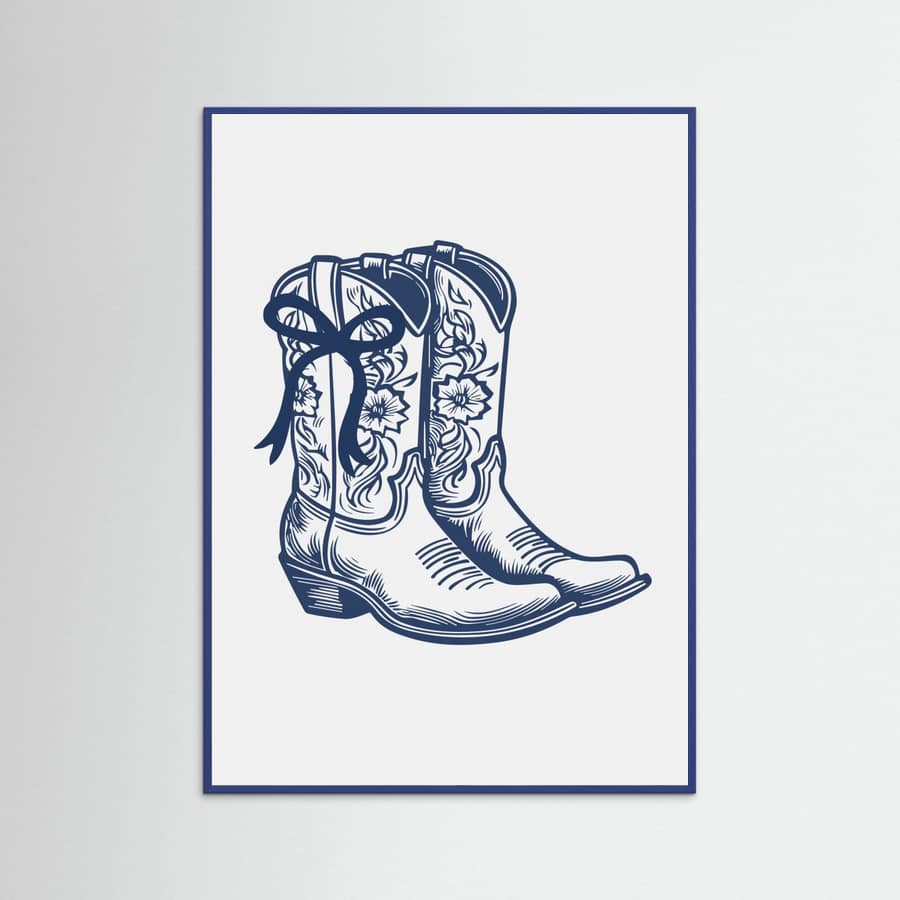 Navy Blue Cowgirl Boots with Bow Poster – plakat og kunsttryk
