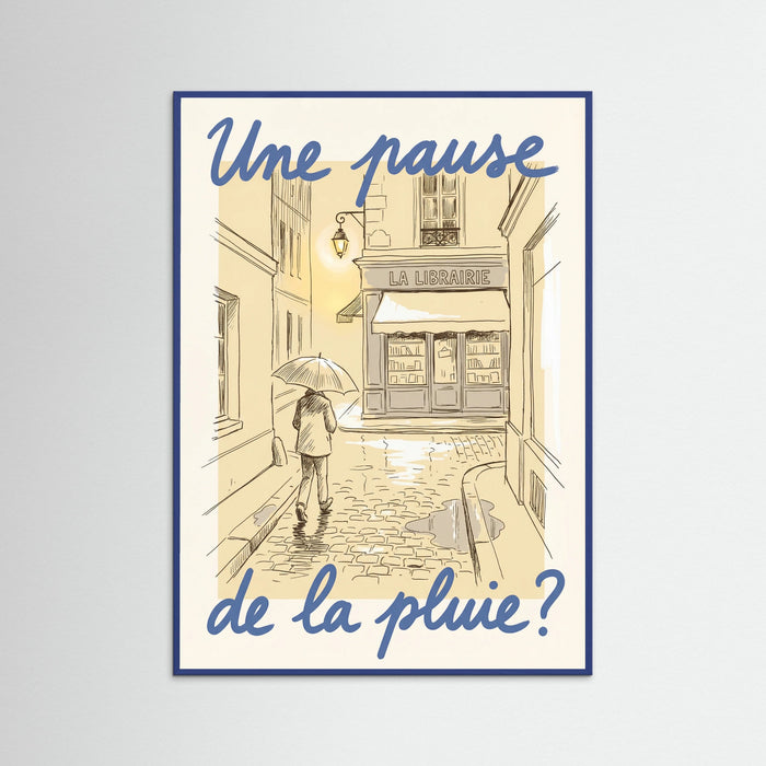Blue Wood Parisian Rainy Invitation