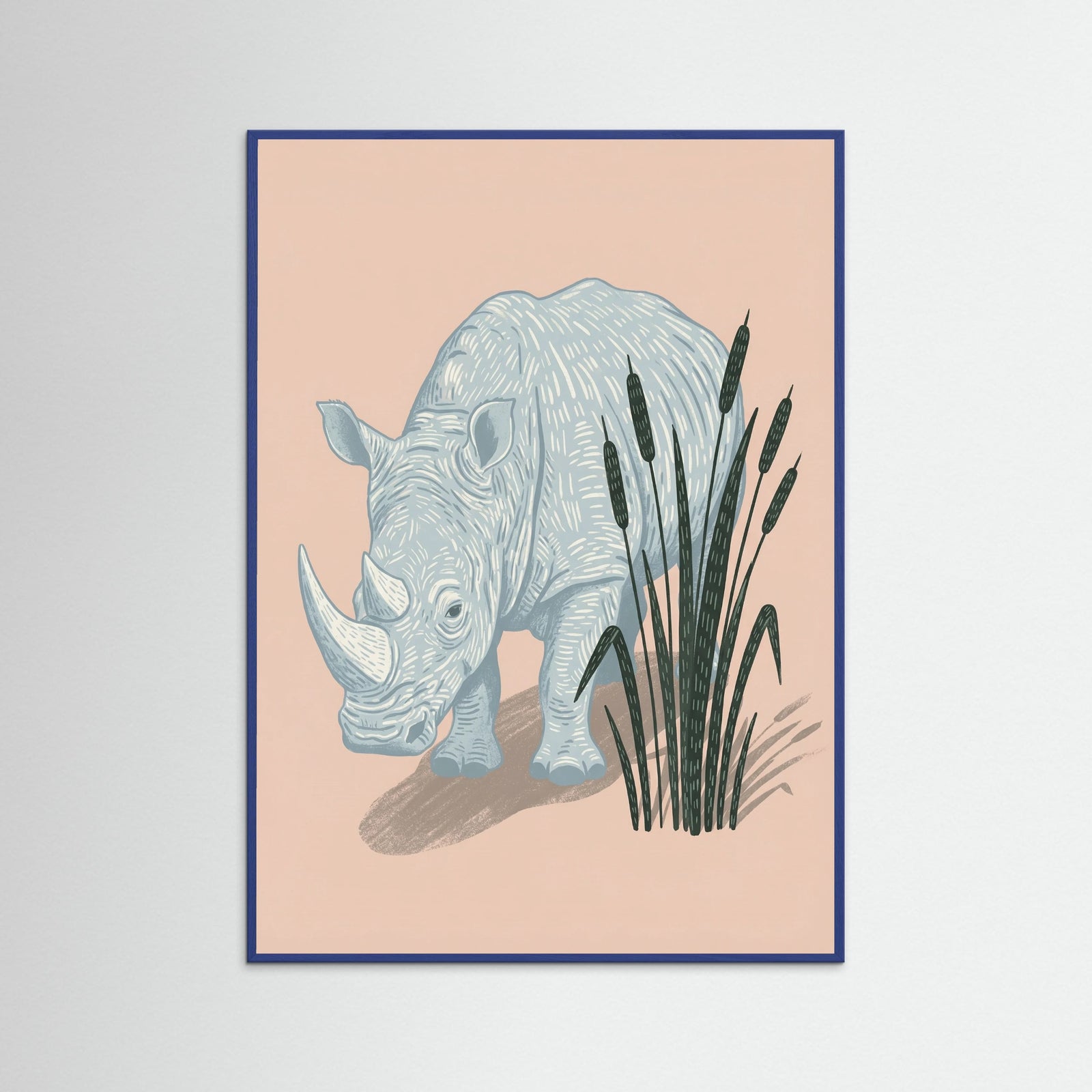 Blue Wood Patterned Hippo Stillness