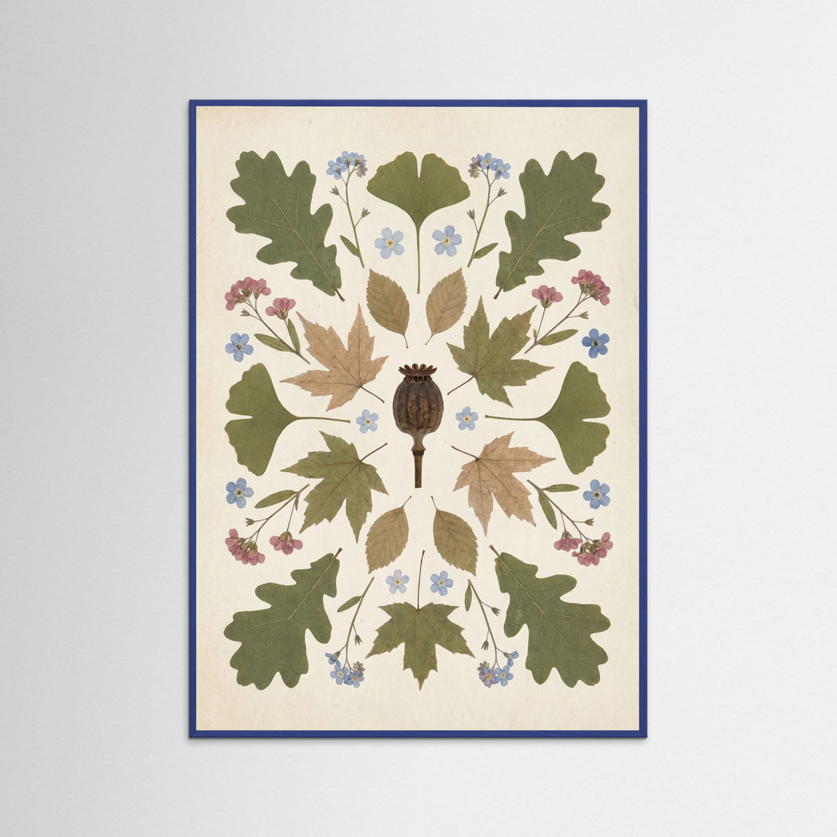 Blue Wood Pressed Garden Blooms
