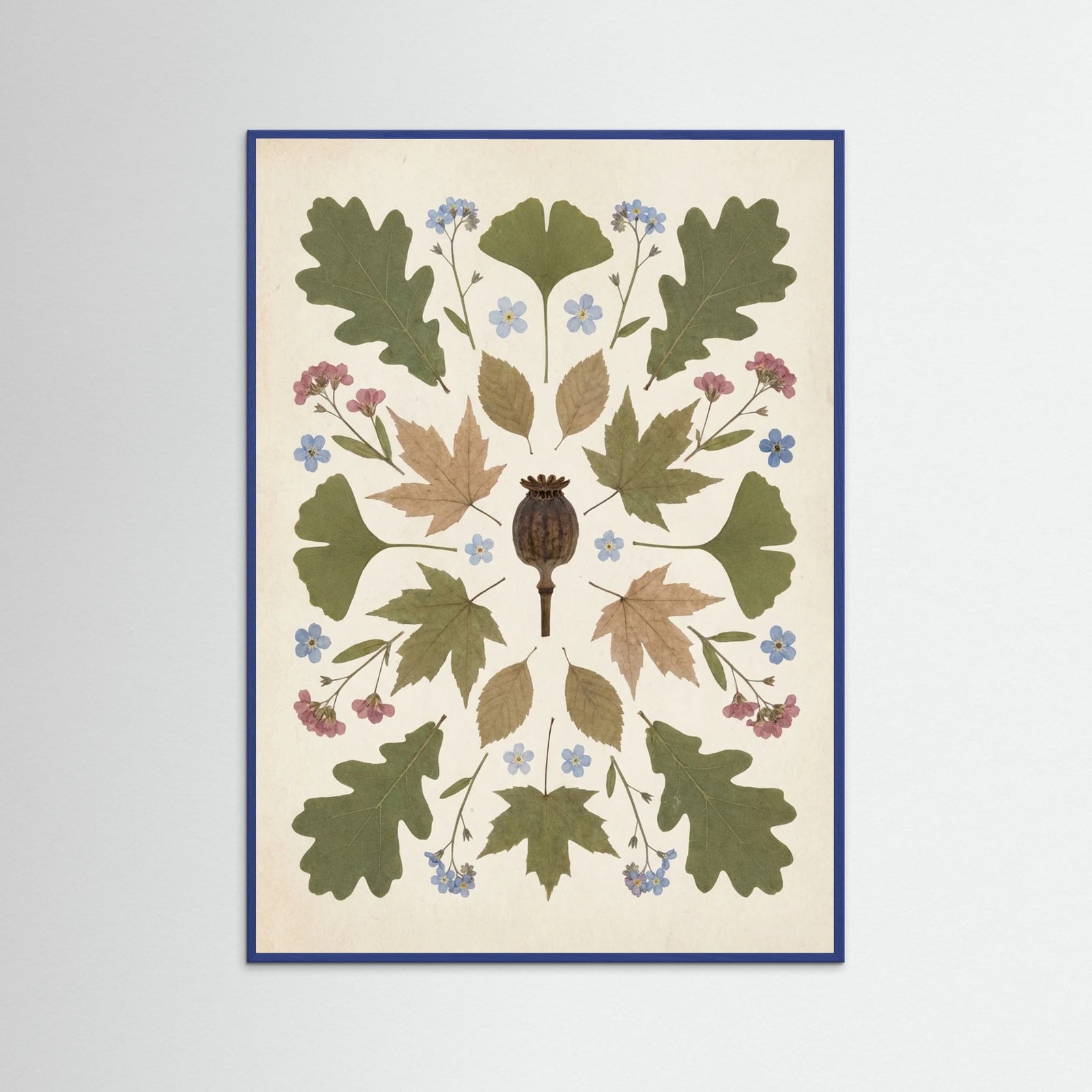 Blue Wood Pressed Garden Blooms