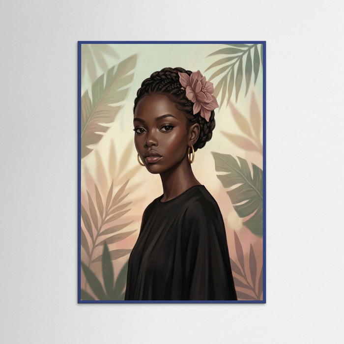 Blue Wood Puff Bun Portrait