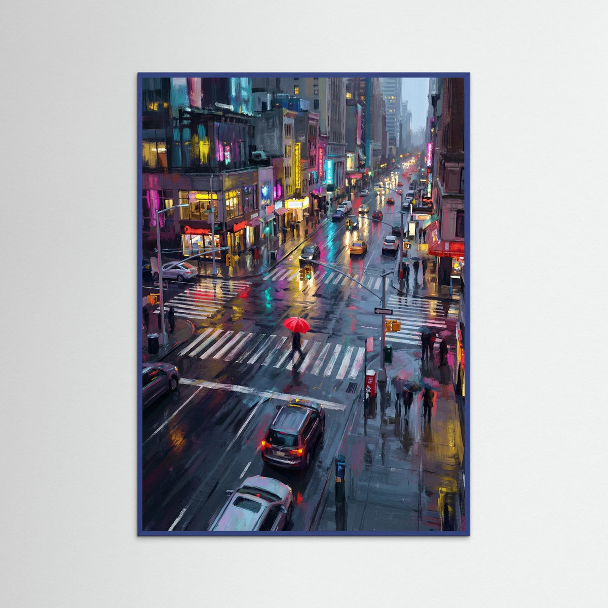 Blue Wood Rainy City Umbrellas