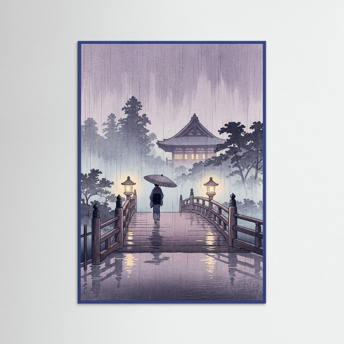 Blue Wood Rainy Night Bridge