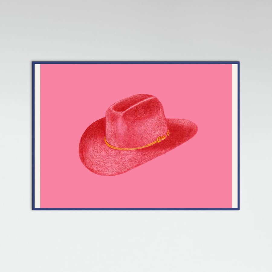 Blue Wood Red Stetson On Pink Poster