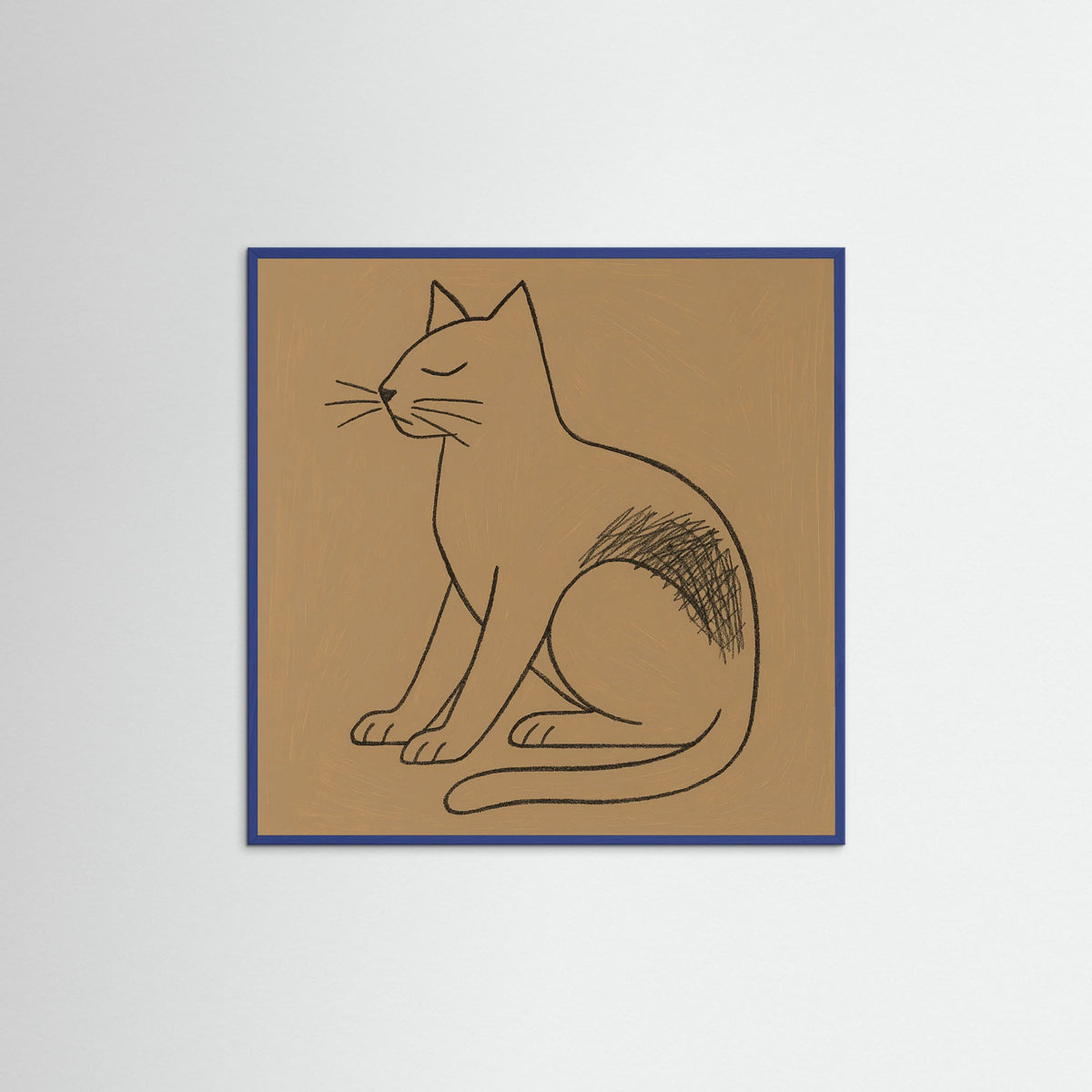 Blue Wood Square Abstract Line Portrait