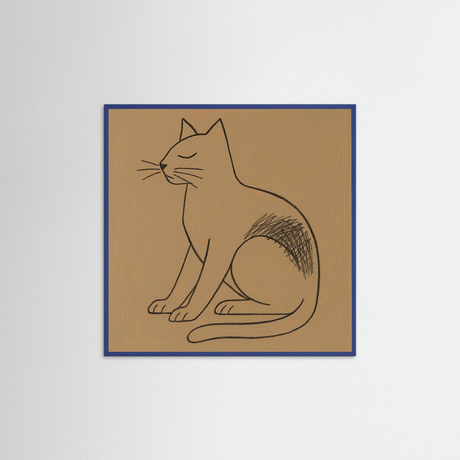 Blue Wood Square Abstract Line Portrait