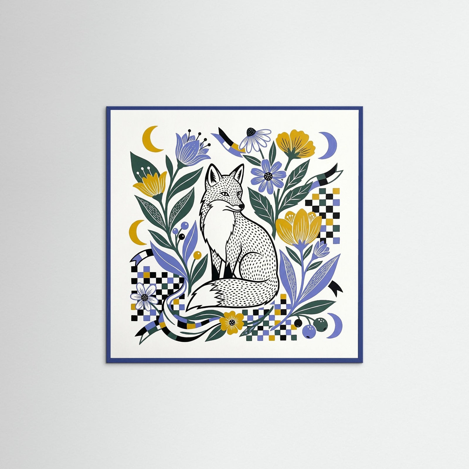 Blue Wood Square Folk Pattern Garden