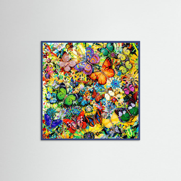 Blue Wood Square Kaleidoscope Butterflies