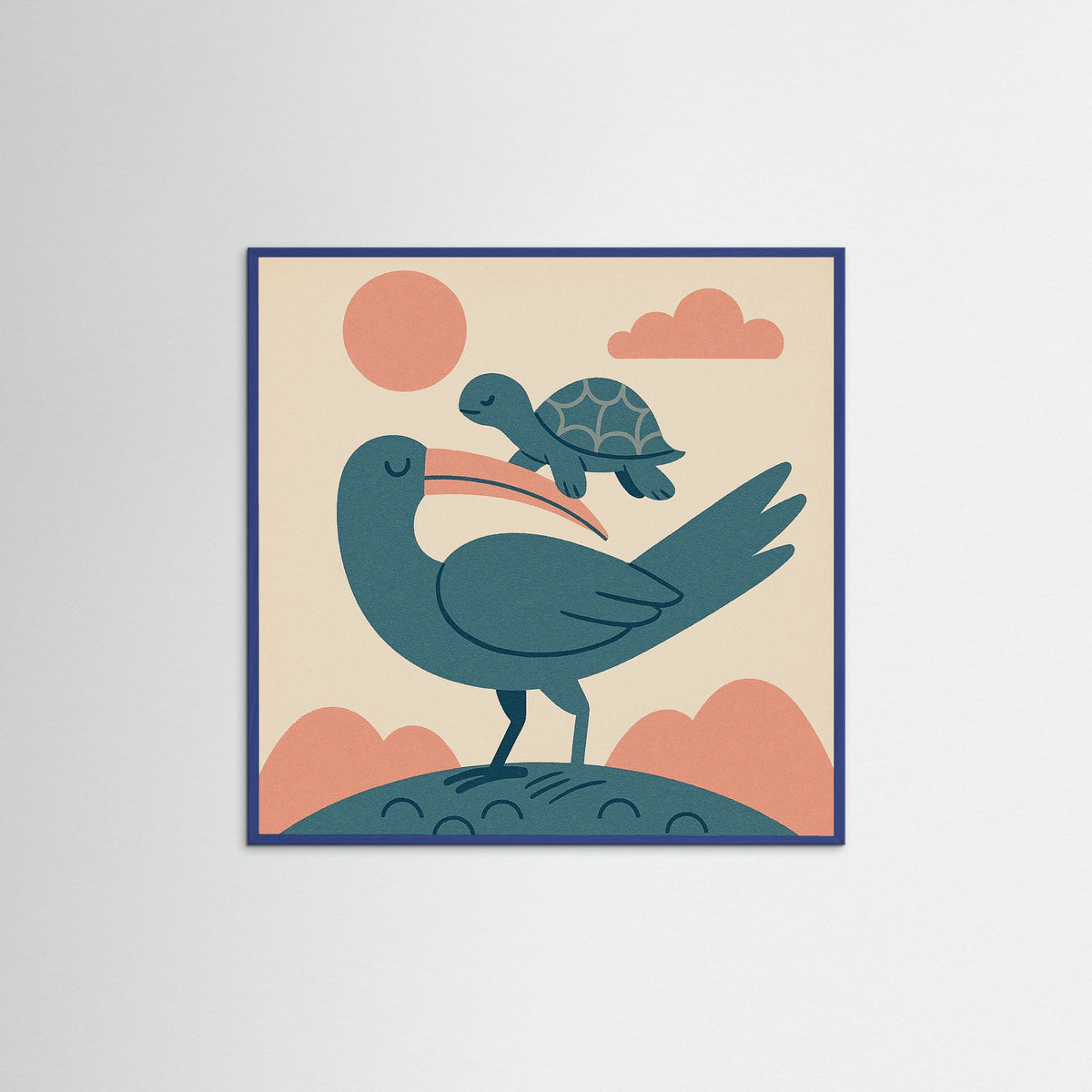 Blue Wood Square Mother Child Cloud