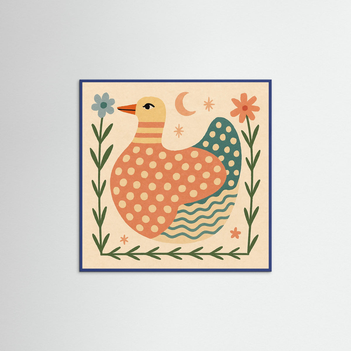 Blue Wood Square Patterned Duck