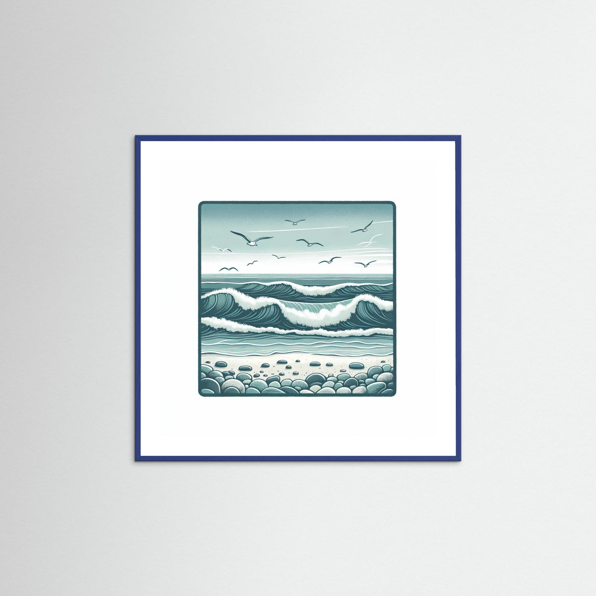 Blue Wood Square Silent Waves