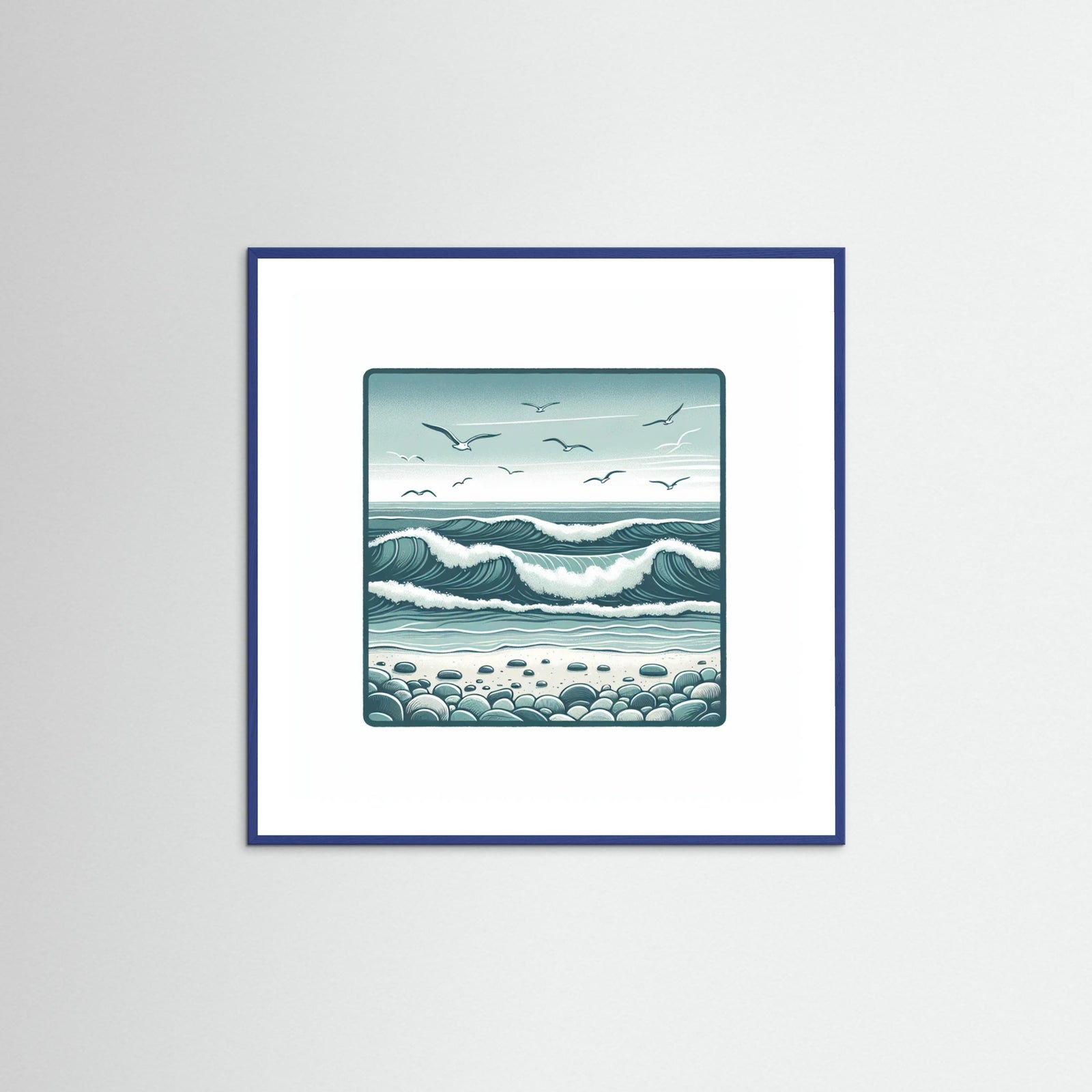 Blue Wood Square Silent Waves