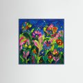 Blue Wood Square Vibrant Floral Portrait