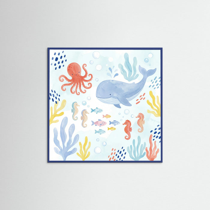 Blue Wood Square Whimsical Jungle Friends