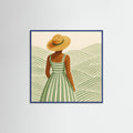 Blue Wood Square Woman in Hat