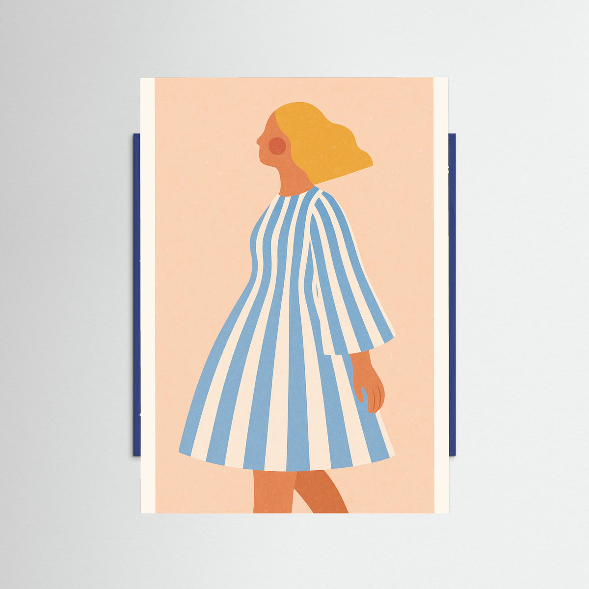 Blue Wood Striped Dress Woman