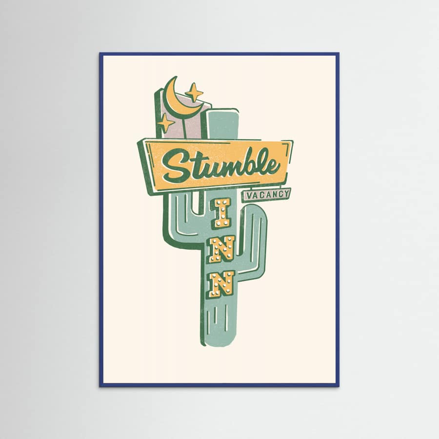 Blue Wood Stumble Inn Southwestern Roadside Motel Art Poster