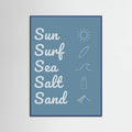 Sun Surf Sea Salt Sand Dark Blue Poster – Poster und Kunstdruck
