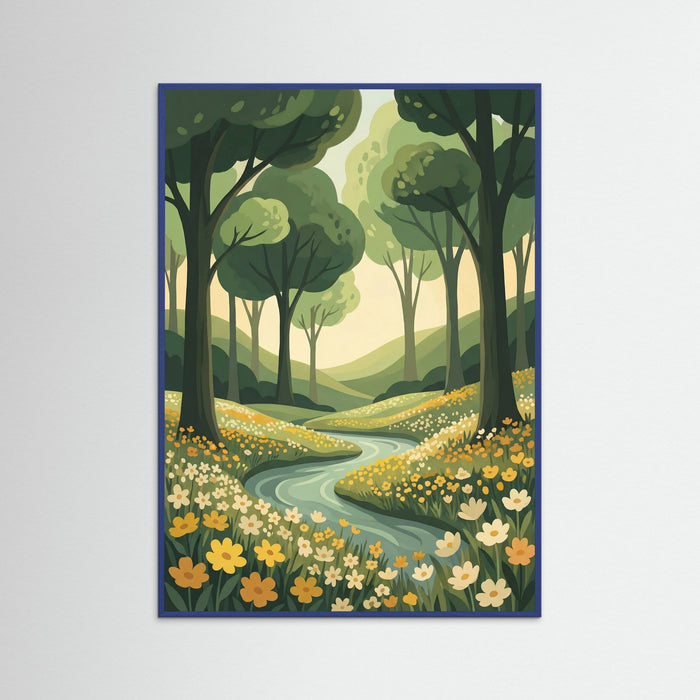 Blue Wood Sunlit Meadow