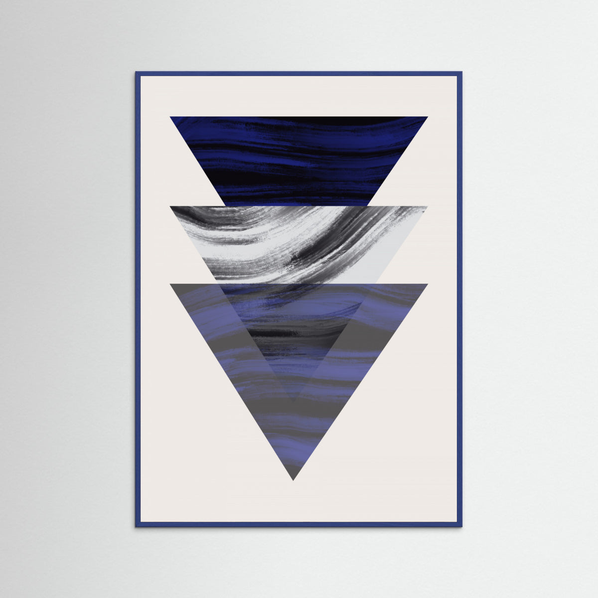 Blue Wood Three Triangular Geometric Poster