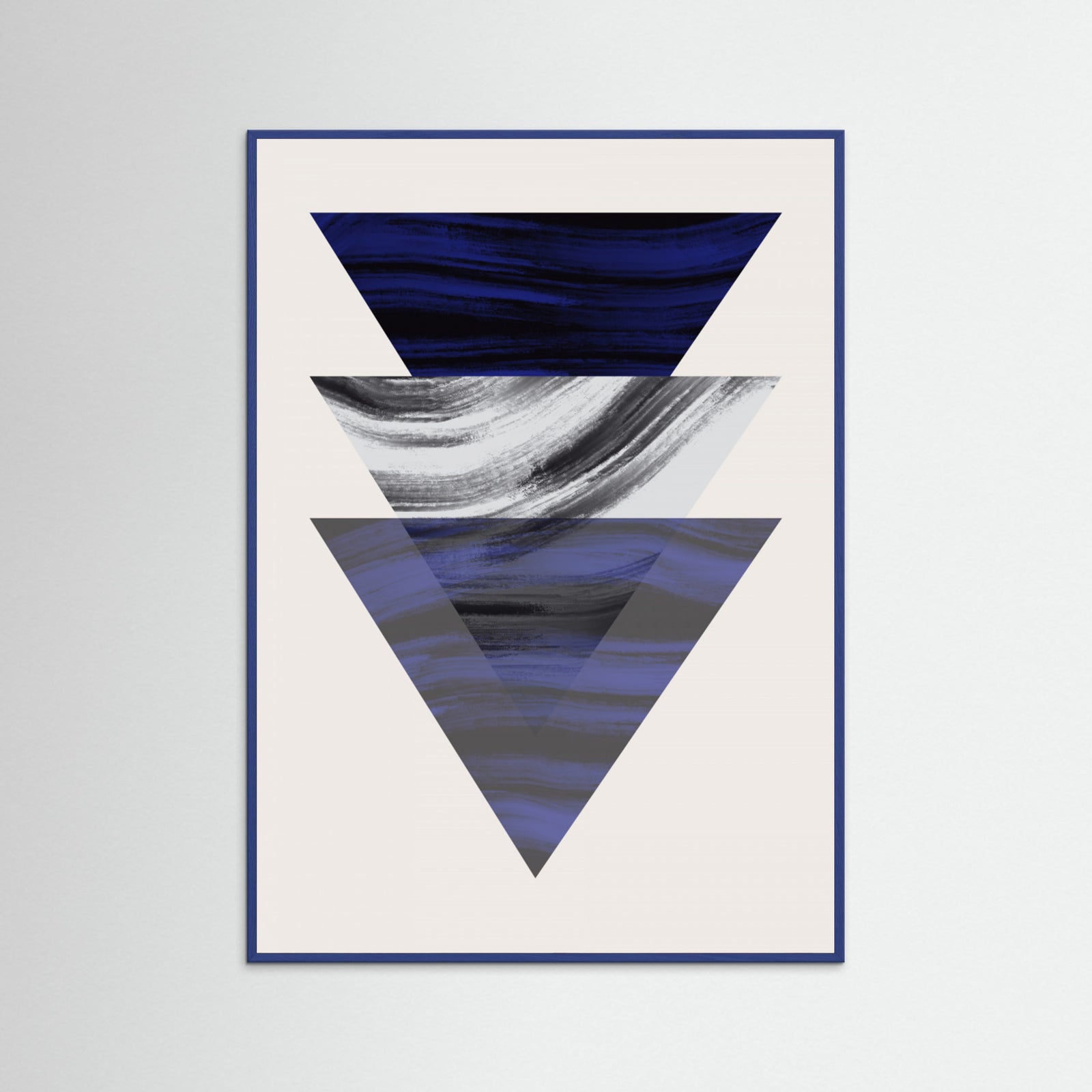 Blue Wood Three Triangular Geometric Poster