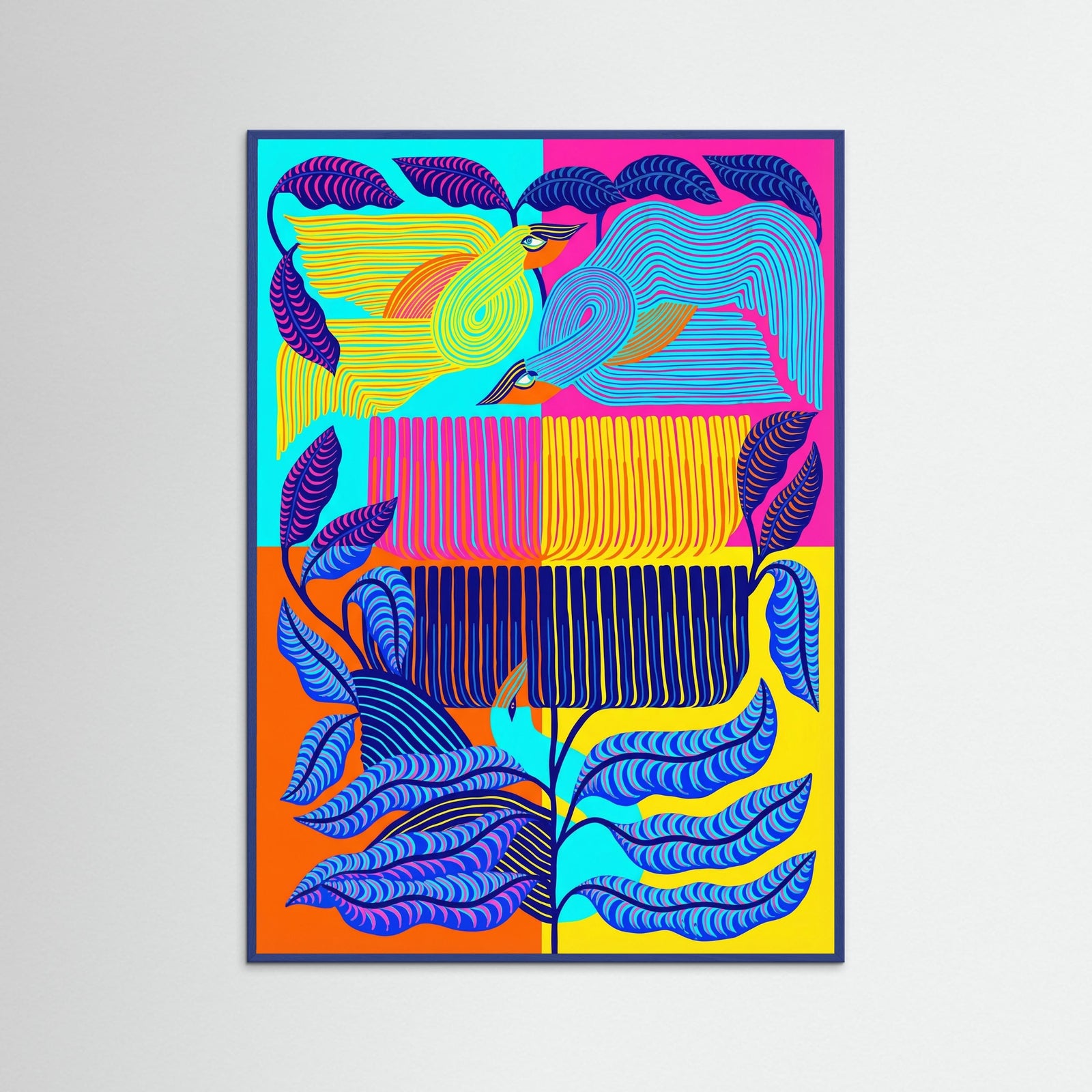 Blue Wood Tropical Embrace