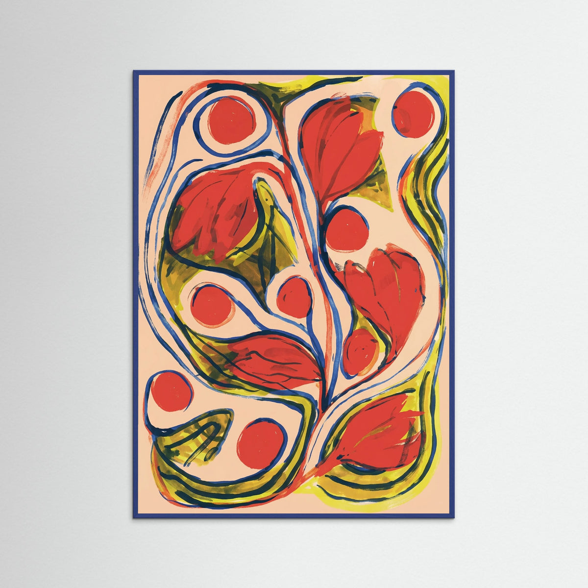 Blue Wood Vibrant Floral Swirls