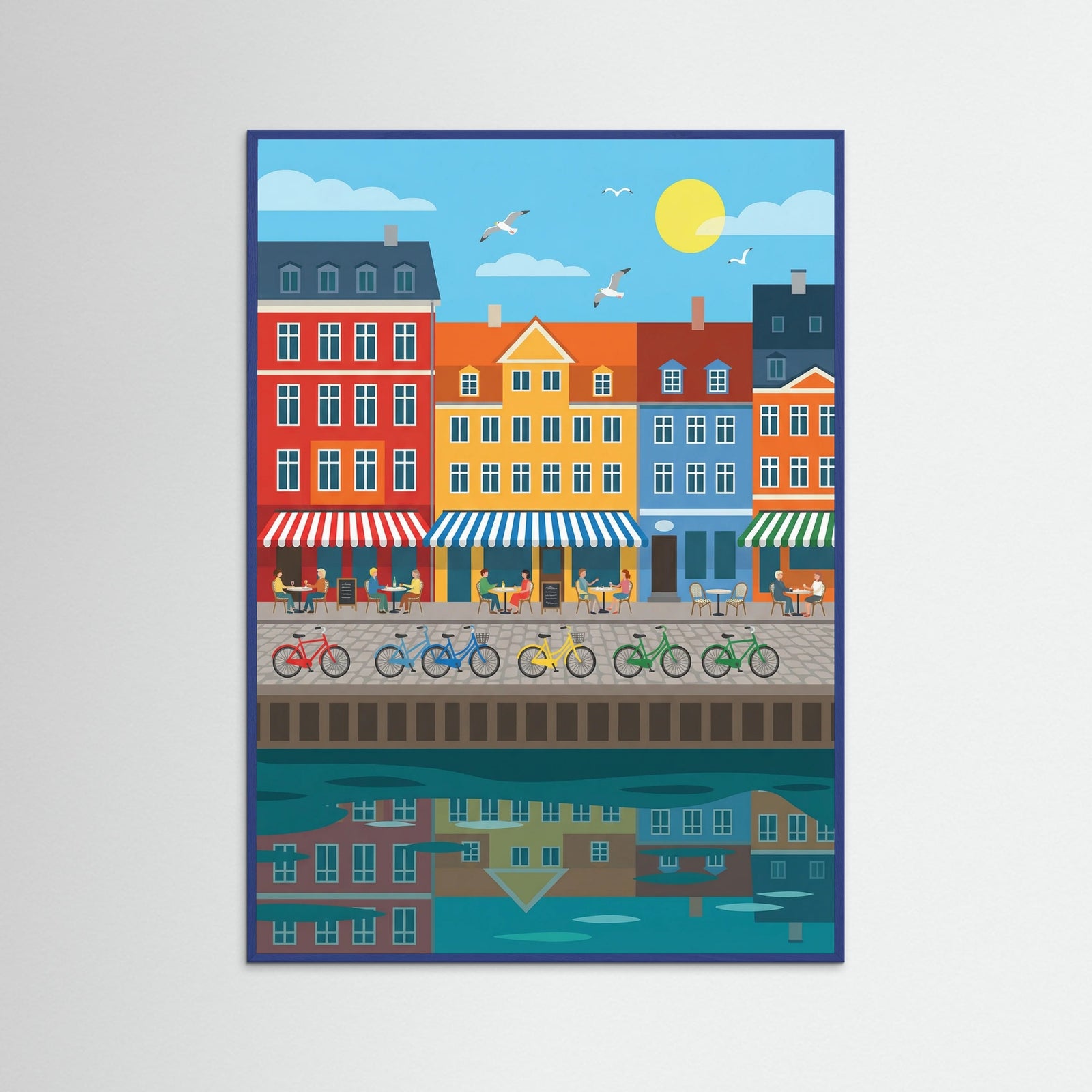 Blue Wood Vibrant Harbor Scene