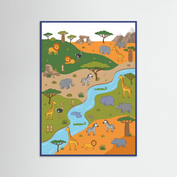 Blue Wood Whimsical World Map