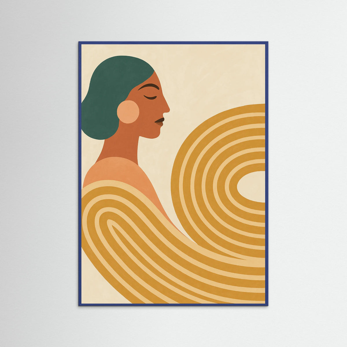Blue Wood Woman Abstract Swirls