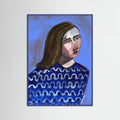Poster Woman in Blue Sweater Naive Portrait Figurative – poster e stampa artistica