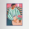 Affiche Woman in stripes in thought – affiche et impression d’art