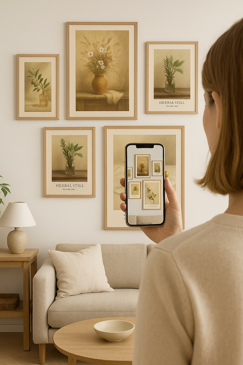 Build your own gallery wall with our drag-and-drop tool, and visualize it on your own wall using our AR feature.
