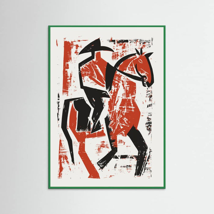 Green Wood Abstract Horse Rider Poster