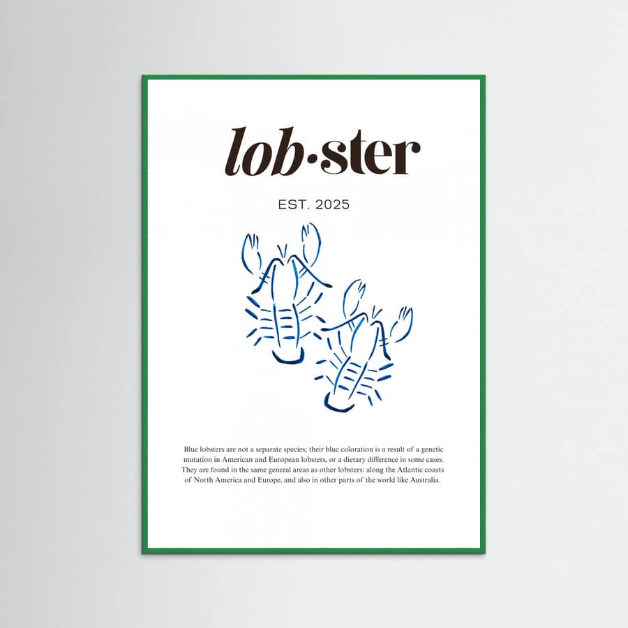 Póster Blue Lobster Poster | Minimalist Coastal Art with Seafood Illustration – póster e impresión artística