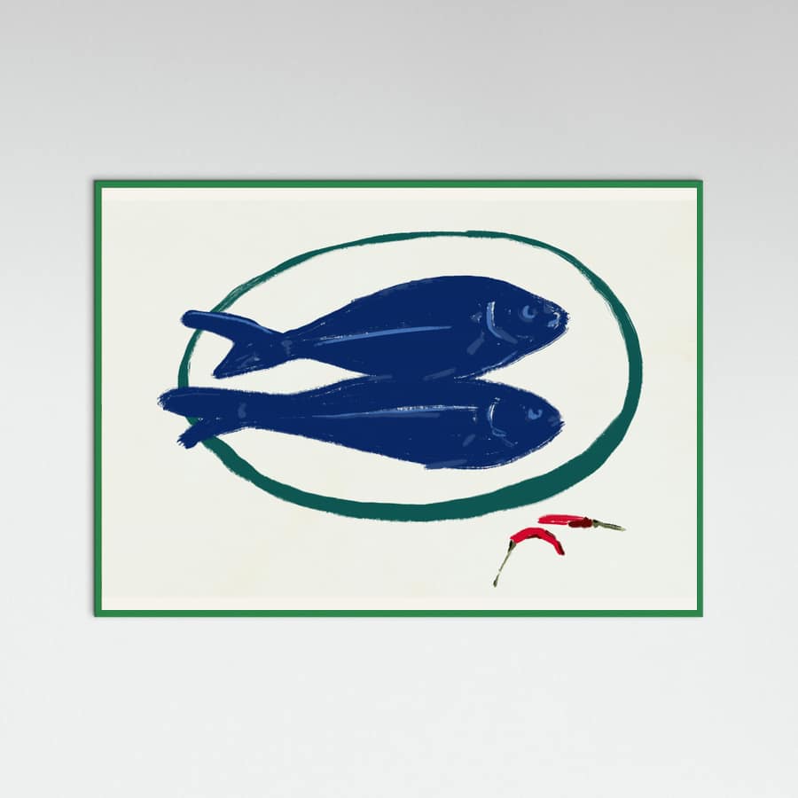 Blue fishes still life Poster – Poster und Kunstdruck