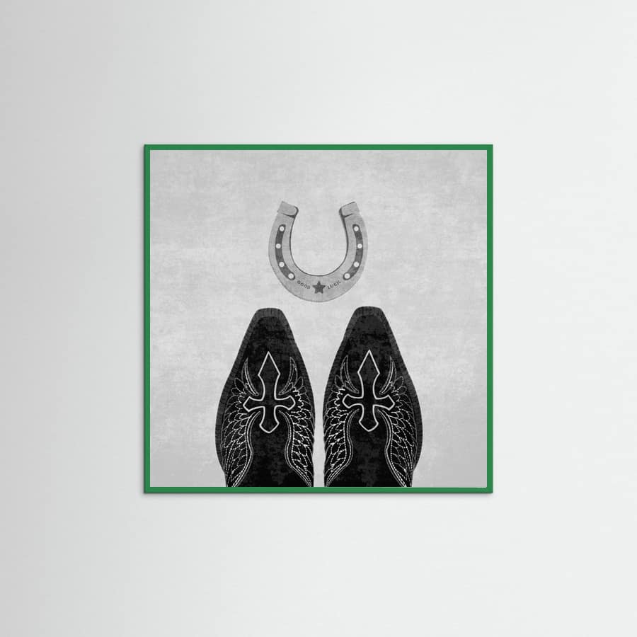 Affiche Bw Cowboy Boots and Horseshoe – affiche et impression d’art