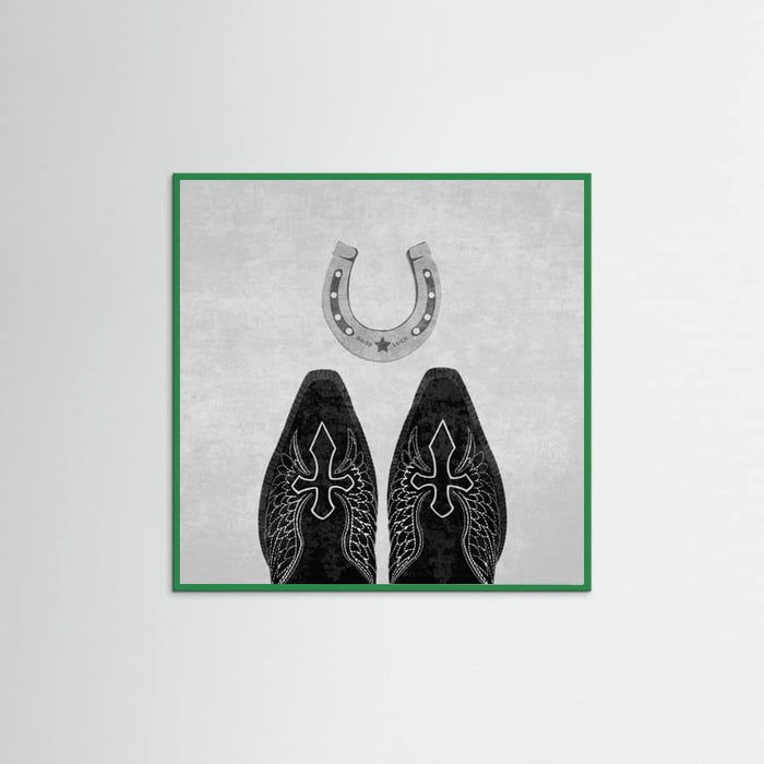 Affiche Bw Cowboy Boots and Horseshoe – affiche et impression d’art
