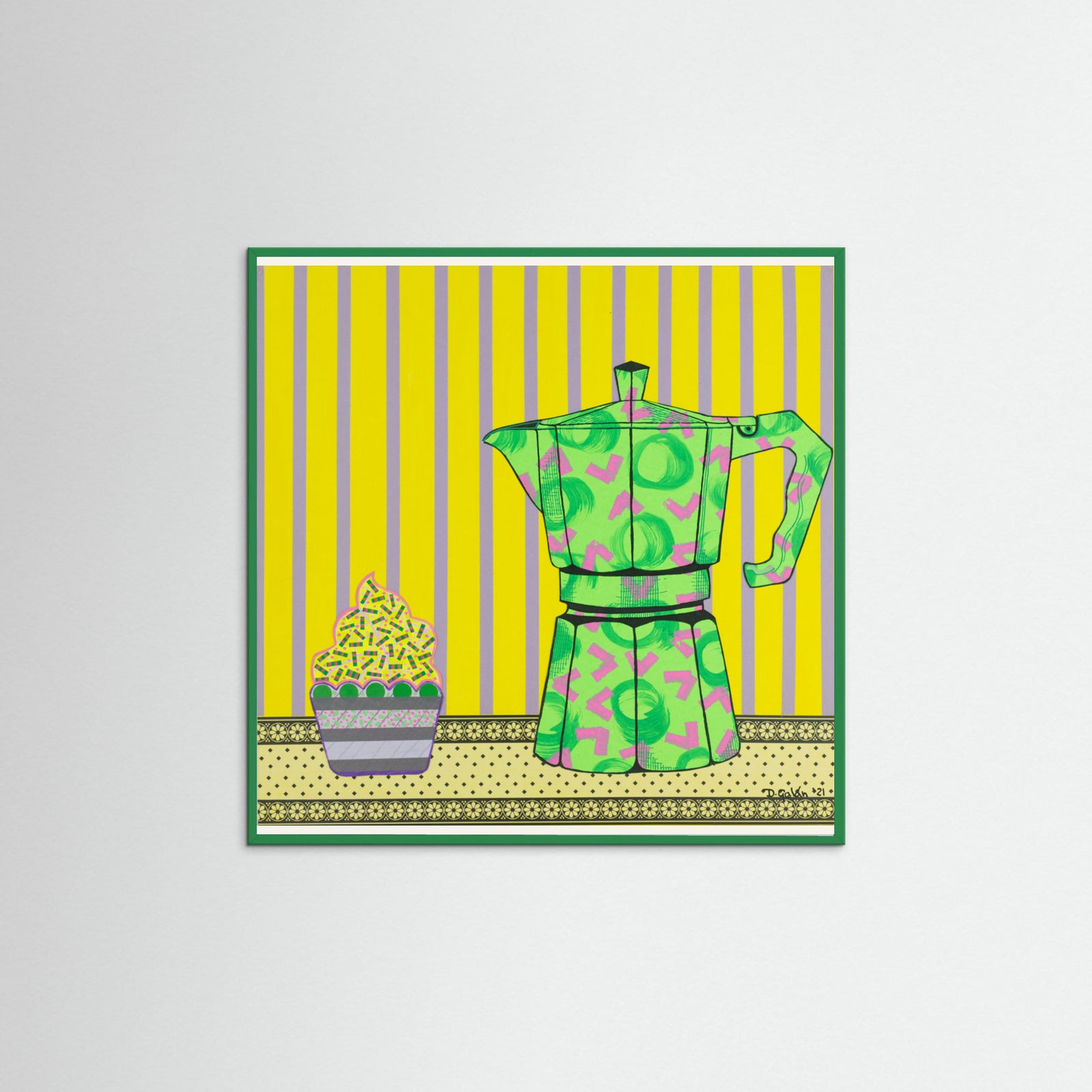 Green Wood Cafetera &amp; Cupcake Poster
